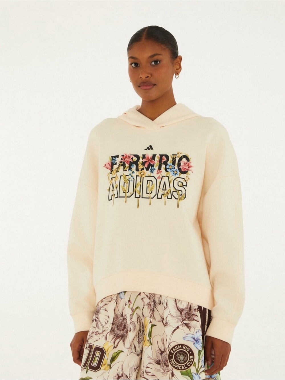 Adidas x Farm Rio Floral Drip Graphic Hoodie Beige Small